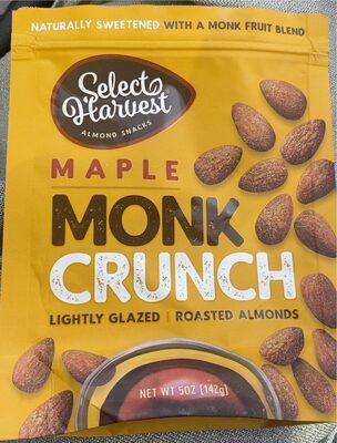 Maple Monk Crunch Lightly Glazed Roasted Almond Snacks, Maple