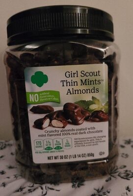 Thin Mints Crunchy Almonds Coated With Mint Flavored 100% Real Dark Chocolate, Thin Mints