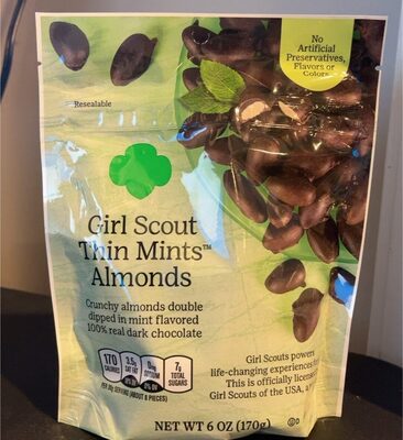 Thin Mints Crunchy Almonds Coats With Mint Flavored 100% Real Dark Chocolate, Thin Mints