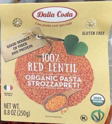 100% Organic Red Lentil Pasta, Strozzapreti