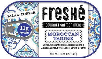 Moroccan Tagine Salmon, Chickpeas, Onions, Roasted Zucchini, Quinoa, Olives, Lemon, Carrots & Fennel Gourmet Salmon Meal Salad Topper, Moroccan Tagine