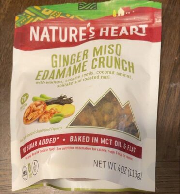 Ginger Miso Edamame Crunch With Walnuts, Sesame Seeds, Coconut Aminos, Shiitake And Roasted Nori, Ginger Miso