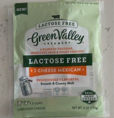 3 Cheese Mexican Lactose Free A Blend Of Cheddar, Monterey Jack & Colby Shredded Cheeses, 3 Cheese Mexican