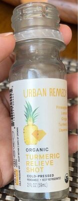 Pineapple, Lemon, Ginger, Turmeric, Cayenne Organic Cold-Pressed Turmeric Relieve Shot, Pineapple, Lemon, Ginger, Turmeric, Cayenne