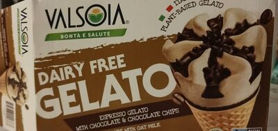 Espresso Gelato With Chocolate & Chocolate Chips Oat Non-Dairy Frozen Dessert With Waffle Cone, Espresso Gelato With Chocolate & Chocolate Chips