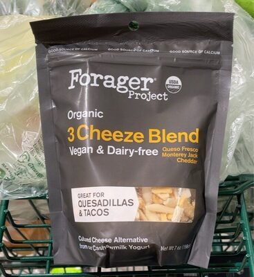 3 Cheeze Blend Queso Fresco, Monterey Jack, Cheddar Organic Vegan & Dairy-Free Cultured Cheese Alternative From Our Cashewmilk Yogurt, 3 Cheeze Blend
