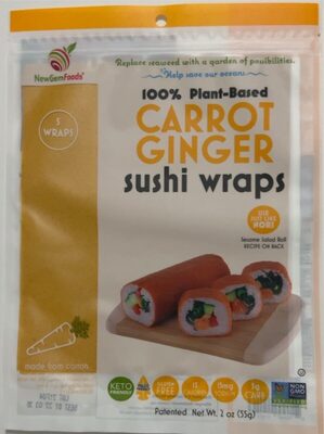 Carrot Ginger 100% Plant-Based Sushi Wraps, Carrot Ginger