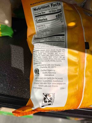 LATE JULY Snacks Nacho Cheese Tortilla Chips, 6 Oz Bag