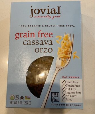 Grain Free Organic Gluten Free Pasta, Cassava Orzo