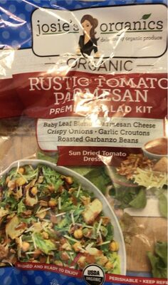 Rustic Tomato Parmesan Organic Baby Leaf Blend, Parmesan Cheese Crispy Onions, Garlic Croutons Roasted Garbanzo Beans, Sun Dried Tomato Dressing Premium Salad Kit, Rustic Tomato Parmesan