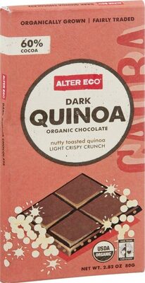 Deep Dark Quinoa Crunch Light Nutty Toasted 60% Cocoa Organic Chocolate, Deep Dark Quinoa Crunch