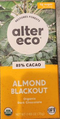 Almond Blackout Organic 85% Cacao Dark Chocolate, Almond Blackout
