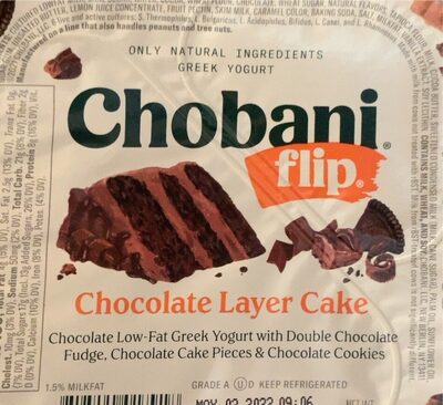 Chocolate Layer Cake Chocolate Low-Fat Greek Yogurt With Double Chocolate Fudge, Chocolate Cake Pieces & Chocolate Cookies, Chocolate Layer Cake