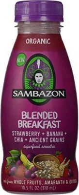 Sambazon, Organic Breakfast Blended Superfood Smoothie, Strawberry + Banana + Chia + Ancient Grains, Strawberry + Banana + Chia + Ancient Grains