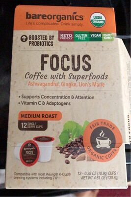 Medium Roast Focus Coffee With Superfoods Ashwagandha, Gingko, Lion's Mane Single Serve Cups, Cinnamon And Nutmeg, Cinnamon And Nutmeg