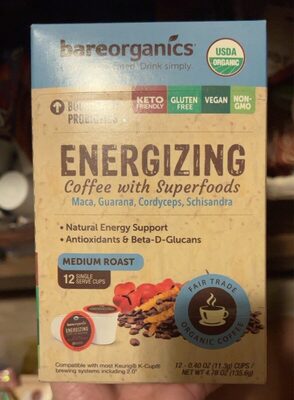 Medium Roast Energizing Maca, Guarana, Cordyceps, Schisandra Organic Coffee With Superfoods Single Serve Cups, Maca, Guarana, Cordyceps, Schisandra