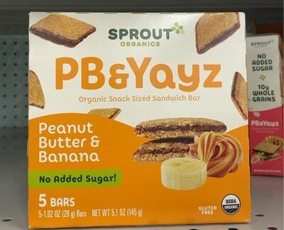 Pb&Yayz Peanut Butter & Banana Organic Snack Sized Sandwich Bar, Peanut Butter; Banana