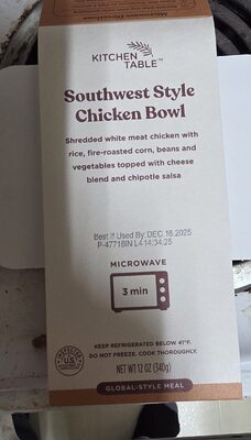 Southwest Style Chicken Shredded White Meat Chicken On Rice With Fire-Roasted Corn, Beans And Vegetables Topped With A Chipotle Salsa And Blend Of Mexican Cheeses Bowl, Southwest Style Chicken