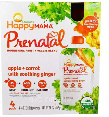 Happymama Organics, Prenatal Nourishing Fruit + Veggie Blend, Apple + Carrot With Soothing Ginger, Apple + Carrot With Soothing Ginger