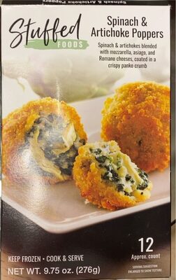 Spinach & Artichoke Poppers Spinach & Artichokes Blended With Mozzarella, Asiago, And Romano Cheeses, Coated In A Crispy Panko Crumb, Spinach & Artichoke Poppers