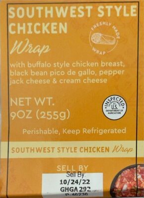 Southwest Style Chicken Wrap With Buffalo Style Chicken, Pico De Gallo, Black Beans, Pepper Jack Cheese And Cream Cheese, Southwest Style