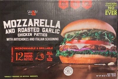Mozzarella And Roasted Garlic Chicken Patties With Artichokes And Italian Seasoning, Mozzarella And Roasted Garlic