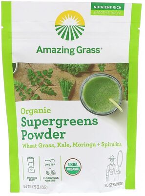 Organic Wheat Grass, Kale, Moringa + Spirulina Supergreens Powder, Supergreens