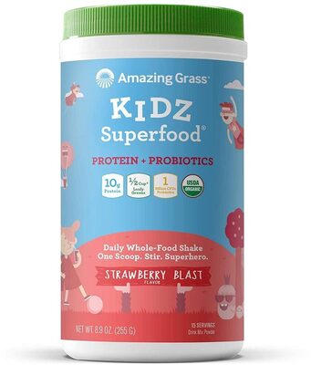 Kidz Superfood Protein 10 G + Probiotics 1 Billion Cfus Drink Mix Powder, Strawberry Blast, Strawberry Blast