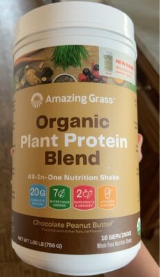 Organic Plant Protein Blend 20 G All-In-One Whole Food Nutrition Shake, Chocolate Peanut Butter, Chocolate Peanut Butter