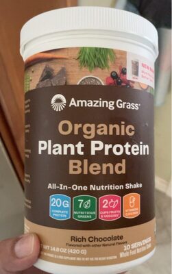 Organic Plant Protein Blend Complete Protein 20 G All-In-One Whole Food Nutrition Shake, Rich Chocolate, Rich Chocolate