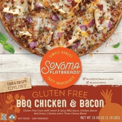 Gluten-Free Thin & Crispy Crust With Sweet & Spicy BBQ Sauce, Chicken, Bacon, Red Onion, Cilantro And A Three-Cheese Blend, BBQ Chicken & Bacon