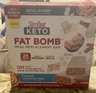 Frosted Cinnamon Bun Flavored Keto Fat Bomb Meal Replacement Bars, Frosted Cinnamon Bun
