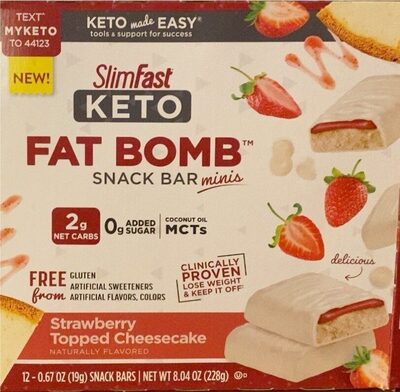 Fat Bomb Strawberry Topped Cheesecake Snack Bar Minis, Strawberry; Cheesecake