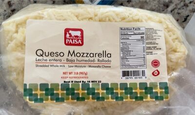 Queso Mozzarella Shredded Whole Milk Low Moisture Cheese, Queso Mozzarella