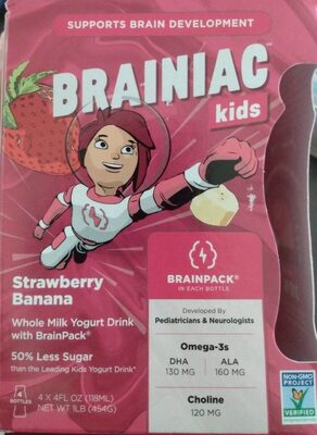 Strawberry Banana Whole Milk Yogurt Drink With Brainpack, Strawberry Banana