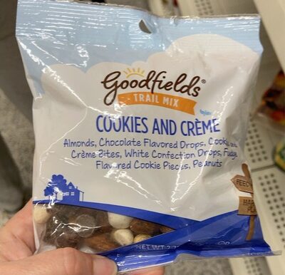 Cookies And Creme Almonds, Chocolate Flavored Drops, Cookies And Creme Bites, White Confection Drops, Fudge Flavored Cookie Pieces, Peanuts Trail Mix, Cookies And Creme