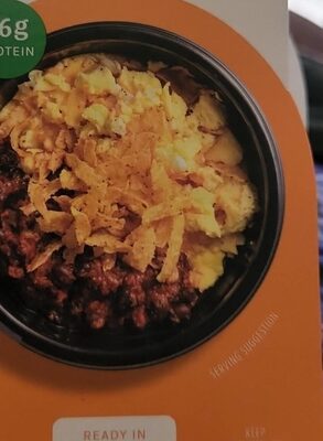 Huevos Rancheros Egg Scramble Bowl With Salsa, Tortilla Strips, And Pepper Jack Cheese, Huevos Rancheros Egg Scramble