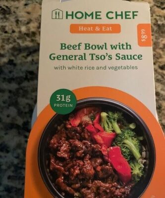 Beef Bowl With General Tso's Sauce With White Rice And Vegetables, Beef With General Tso's Sauce