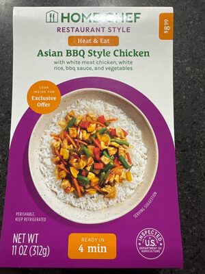 Asian BBQ Style Chicken With White Meat Chicken, White Rice, BBQ Sauce, And Vegetables, Asian BBQ Style