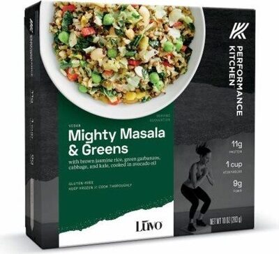 Mighty Masala & Greens With Brown Jasmine Rice, Green Garbanzos, Cabbage, And Kale, Cooked In Avocado Oil, Mighty Masala & Greens