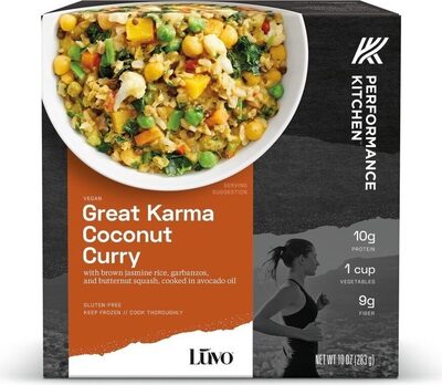 Great Karma Coconut Curry With Brown Jasmine Rice, Garbanzos, And Butternut Squash, Cooked In Avocado Oil, Great Karma Coconut Curry
