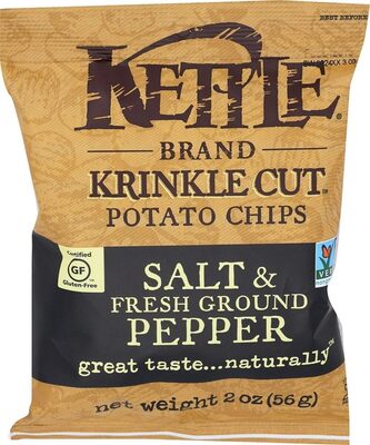 Kettle Brand Potato Chips, Krinkle Cut, Salt & Fresh Ground Pepper Kettle Chips, 2 Oz