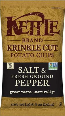 Kettle Brand Potato Chips, Krinkle Cut, Salt & Fresh Ground Pepper Kettle Chips, 5 Oz