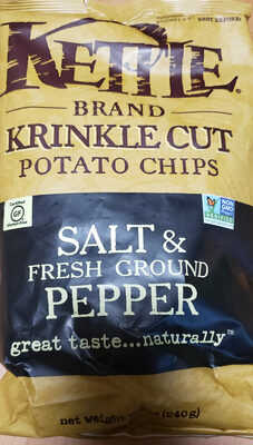 Kettle Brand Potato Chips, Krinkle Cut, Salt & Fresh Ground Pepper Kettle Chips, 8.5 Oz