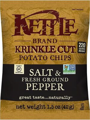 Kettle Brand Potato Chips, Krinkle Cut, Salt & Fresh Ground Pepper Kettle Chips, 1.5 Oz