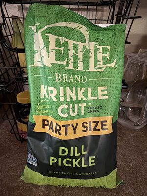 Kettle Brand Potato Chips, Krinkle Cut, Dill Pickle Kettle Chips, Party Size, 13 Oz