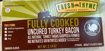 Uncured Turkey Fully Cooked Bacon, Uncured Turkey