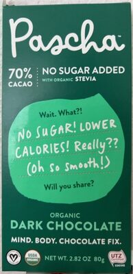 Organic Bar Zero 70% Cacao Dark Chocolate Bar