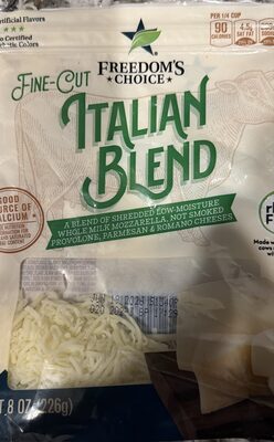Italian Blend A Blend Of Shredded Low-Moisture Whole Milk Mozzarella, Not Smoked Provolone, Parmesan & Romano Cheeses Fine-Cut, Italian Blend