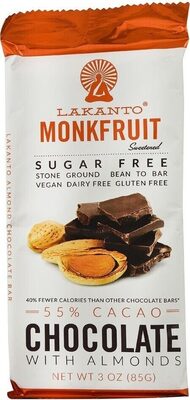 Chocolate 55% Cacao With Almonds Sugar-Free Monkfruit Sweetened, Chocolate